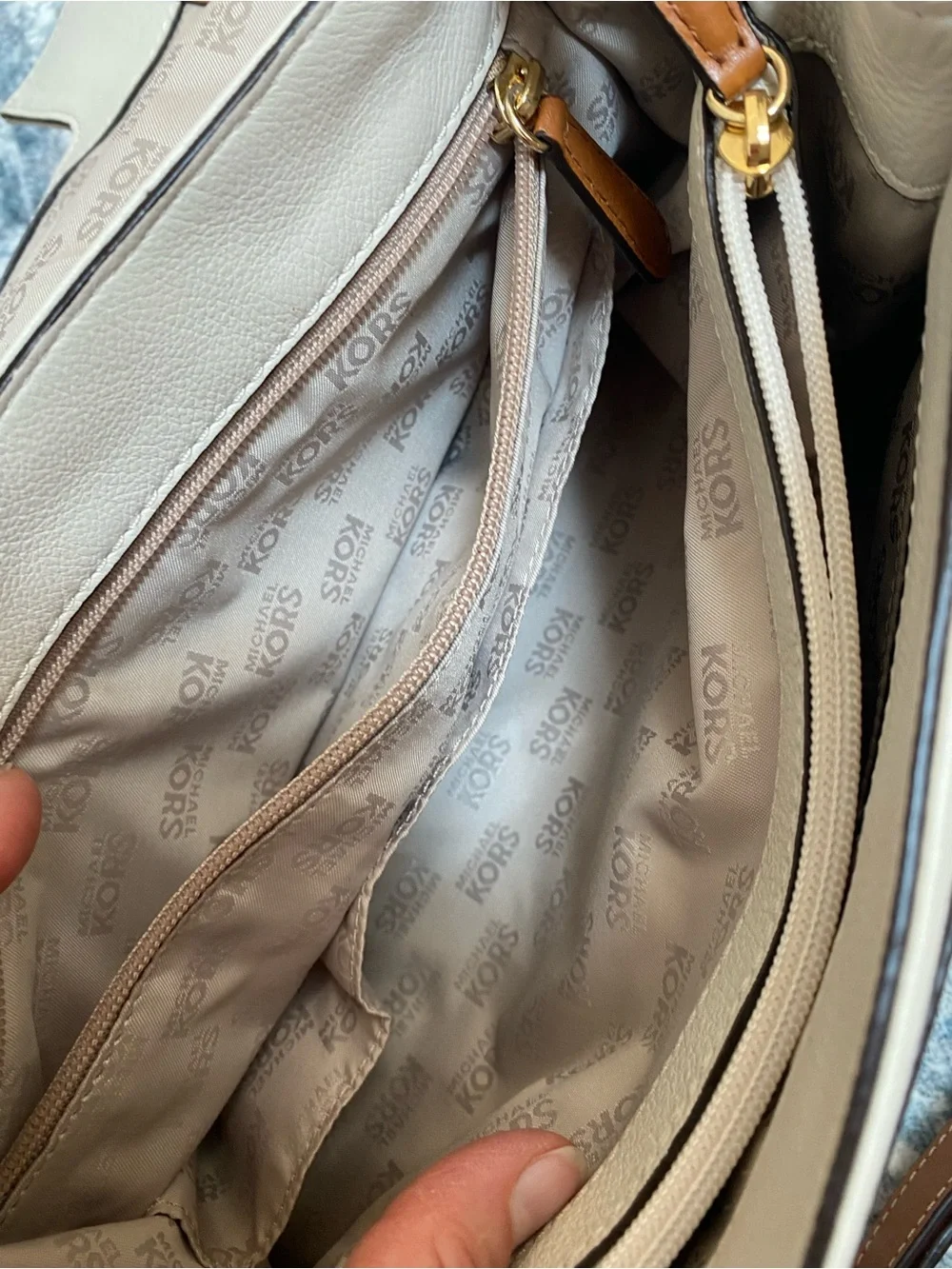 Michael Kors Cream & Tan Leather “Margo” Satchel w Attachable Shoulder Strap